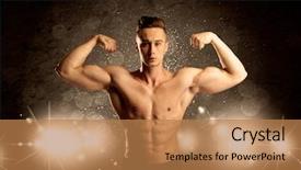 Presentation with body building - PPT theme enhanced with showing naked upper body background and a coral colored foreground