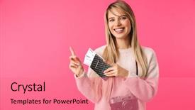  Presentation with empowered woman - Beautiful PPT theme featuring showing passport with flight ticket backdrop and a coral colored foreground