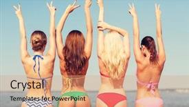  Presentation with summer holiday move - Slides consisting of showing peace or victory sign background and a coral colored foreground