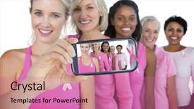  Presentation with breast cancer - Slides featuring showing photograph of breast cancer background and a coral colored foreground