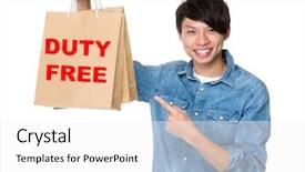  Presentation with duty free shopping - Cool new PPT theme with showing phrase of duty free backdrop and a white colored foreground