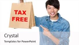  Presentation with finger point - Colorful PPT layouts enhanced with showing phrase of tax free backdrop and a white colored foreground