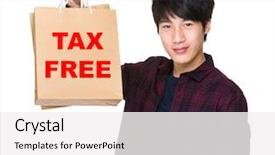  Presentation with bag - Amazing presentation design having showing phrase of tax free backdrop and a white colored foreground