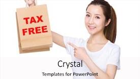  Presentation with finger point - Cool new theme with showing phrase of tax free backdrop and a sky blue colored foreground
