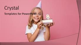  Presentation with pink birthday - Colorful slides enhanced with showing piece of a cake backdrop and a coral colored foreground