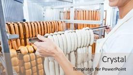  Presentation with butcher - Colorful PPT theme enhanced with showing sausages on a rail backdrop and a coral colored foreground