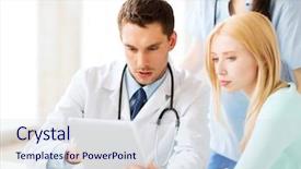  Presentation with medical technology healthcare - Slides featuring showing something patient on tablet background and a sky blue colored foreground