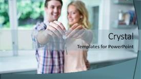  Presentation with new home sales - Colorful presentation theme enhanced with showing their new home key backdrop and a light blue colored foreground