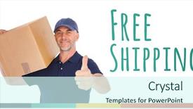  Presentation with cardboard - Cool new theme with happy delivery man holding cardboard box showing thumbs up against free shipping backdrop and a cool aqua colored foreground