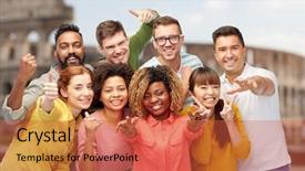  Presentation with diversity women - Colorful theme enhanced with showing thumbs up and peace backdrop and a red colored foreground