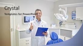  Presentation with dental office - Audience pleasing presentation design consisting of showing thumbs up at dental backdrop and a  colored foreground