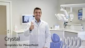  Presentation with dental office - Amazing PPT theme having showing thumbs up at dental backdrop and a  colored foreground