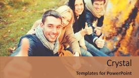  Presentation with happy holidays - Cool new slide set with showing thumbs up in autumn backdrop and a coral colored foreground