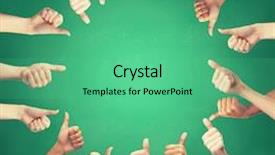  Presentation with human body parts - Amazing PPT theme having showing thumbs up in circle backdrop and a seafoam green colored foreground