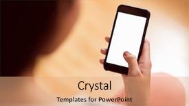  Presentation with living room - Slide set featuring showing touch screen - asian woman using phone background and a coral colored foreground