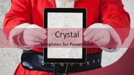  Presentation with hands holding - PPT theme consisting of showing touch screen - close-up of hands of santa background and a red colored foreground