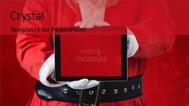  Presentation with holding hands - Cool new presentation theme with showing touch screen - close-up of hands of santa backdrop and a crimson colored foreground