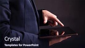  Presentation with black man - PPT theme featuring showing touch screen - man holding a digital tablet background and a  colored foreground