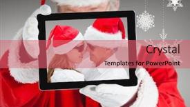  Presentation with santa - Audience pleasing PPT layouts consisting of showing touch screen - santa holding a digital tablet backdrop and a coral colored foreground