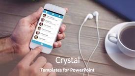  Presentation with smartphone app - Presentation theme featuring showing touch screen - smartphone app menu against person background and a coral colored foreground