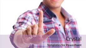  Presentation with 3d white people pushing - Theme enhanced with showing touch screen - young casual man selecting background and a coral colored foreground