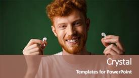  Presentation with green chemistry close up - PPT layouts with showing wireless headphones over green background and a coral colored foreground