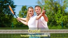  Presentation with tennis - Audience pleasing PPT layouts consisting of showing woman how to play backdrop and a tawny brown colored foreground