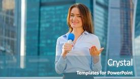  Presentation with broadcasting - Beautiful slides featuring tv journalism - young girl tv reporter is backdrop and a teal colored foreground