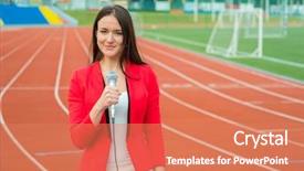  Presentation with broadcasting - Colorful slides enhanced with showreel - young girl tv reporter is backdrop and a coral colored foreground
