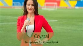  Presentation with broadcasting - Amazing slides having showreel - young girl tv reporter is backdrop and a seafoam green colored foreground