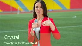  Presentation with broadcasting - Colorful theme enhanced with showreel - young girl tv reporter is backdrop and a ocean colored foreground