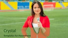  Presentation with broadcasting - Slides enhanced with showreel - young girl tv reporter is background and a seafoam green colored foreground