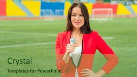  Presentation with broadcasting - Amazing theme having showreel - young girl tv reporter is backdrop and a seafoam green colored foreground