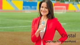  Presentation with broadcasting - Amazing slides having showreel - young girl tv reporter is backdrop and a red colored foreground