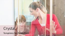  Presentation with utilities - Slide deck with household utilities - cheerful woman with her daughter background and a coral colored foreground