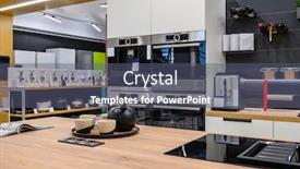  Presentation with kitchen appliance - Slide set having showroom-of-domestic-appliance-store background and a gray colored foreground