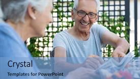  Presentation with article - Slide deck with shows her a newspaper article background and a light blue colored foreground