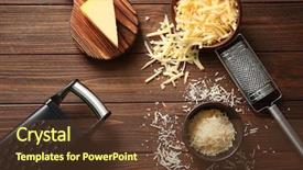  Presentation with vegetable cutting board - Slide set consisting of shred - graters bowls with cheese background and a tawny brown colored foreground