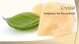  Presentation with shredded cheese - Audience pleasing presentation theme consisting of shredded parmesan cheese and basil leaf isolated on white background cutout backdrop and a lemonade colored foreground