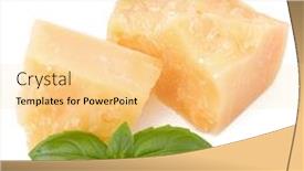  Presentation with shredded cheese - Slides with shredded parmesan cheese and basil leaf isolated on white background cutout background and a blonde colored foreground