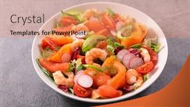  Presentation with shrimp - Colorful slide deck enhanced with shrimp-and-smoked-salmon-salad backdrop and a coral colored foreground