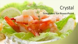  Presentation with golden annivesary - Beautiful presentation theme featuring shrimp cocktail on golden table backdrop and a blonde colored foreground