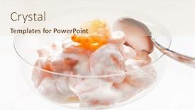  Presentation with shrimp - Presentation having shrimp-coctail-in-the-glass background and a lemonade colored foreground