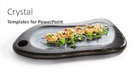  Presentation with haute cuisine - PPT theme consisting of shrimp-kebab-close-up-view background and a white colored foreground