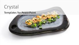  Presentation with haute cuisine - Beautiful slides featuring shrimp-kebab-side-view-tasty backdrop and a white colored foreground