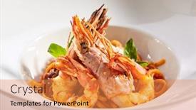  Presentation with pasta restaurant - Colorful PPT theme enhanced with shrimp-linguine-with-smoked-red backdrop and a coral colored foreground