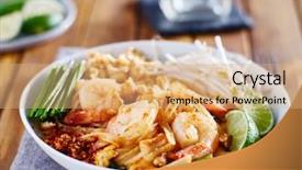  Presentation with pad thai - Slide set featuring shrimp pad thai on plate background and a coral colored foreground