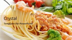  Presentation with shrimp - PPT theme consisting of shrimp pasta with vegetables background and a yellow colored foreground