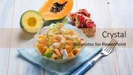 Presentation with feta cheese - Colorful PPT layouts enhanced with shrimp salad with arugula avocados backdrop and a gold colored foreground