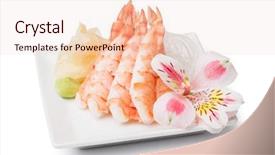  Presentation with cell culture plate - Beautiful slide set featuring shrimp sashimi with withe plate backdrop and a  colored foreground
